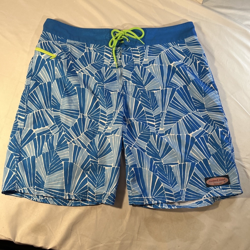 Men's VINEYARD‎ VINES Blue Abstract Palms Board Shorts Sz 32